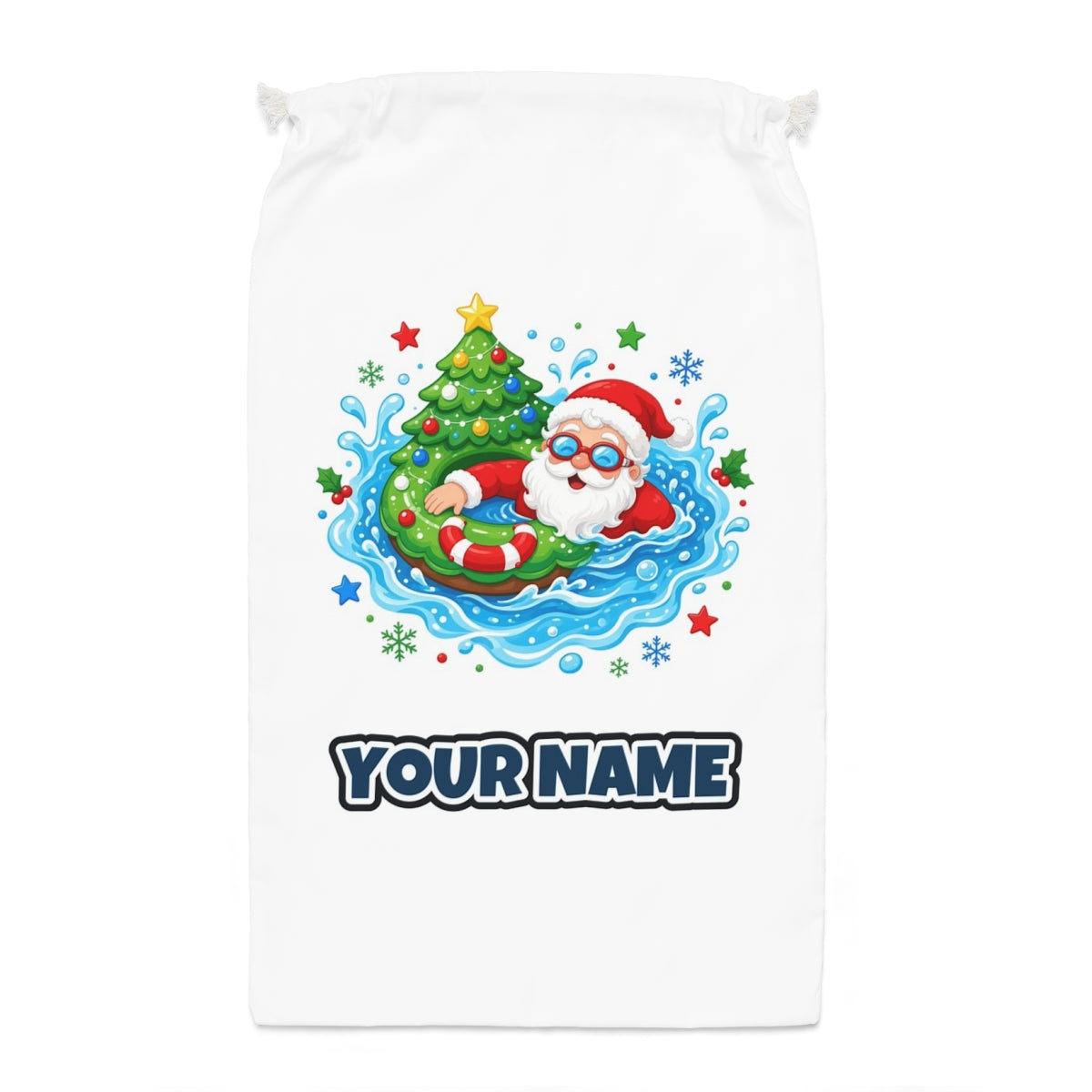 Santa Pool Float Christmas Santa sack laid flat, showing the full print