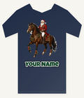 Santa Riding a Brown Horse Personalised Kids and Baby Christmas Tee