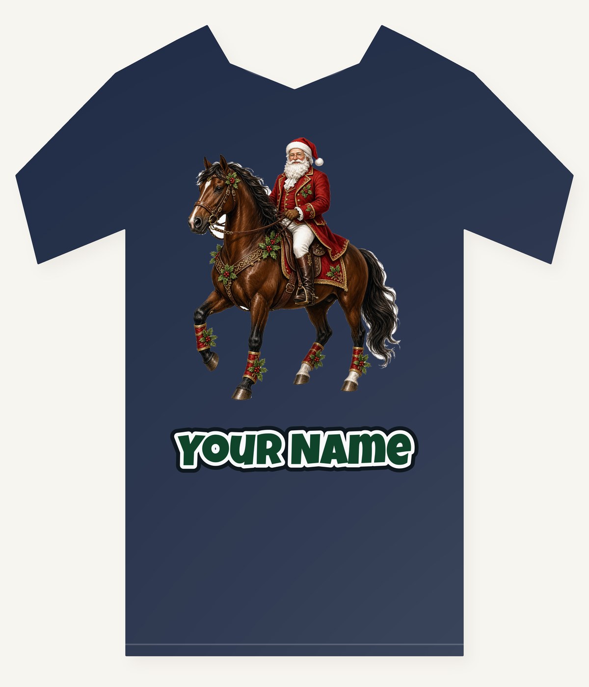 Santa Riding a Brown Horse Personalised Kids and Baby Christmas Tee