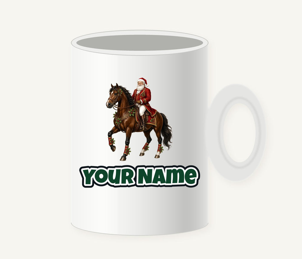 Santa Riding a Brown Horse Personalised Christmas Mug