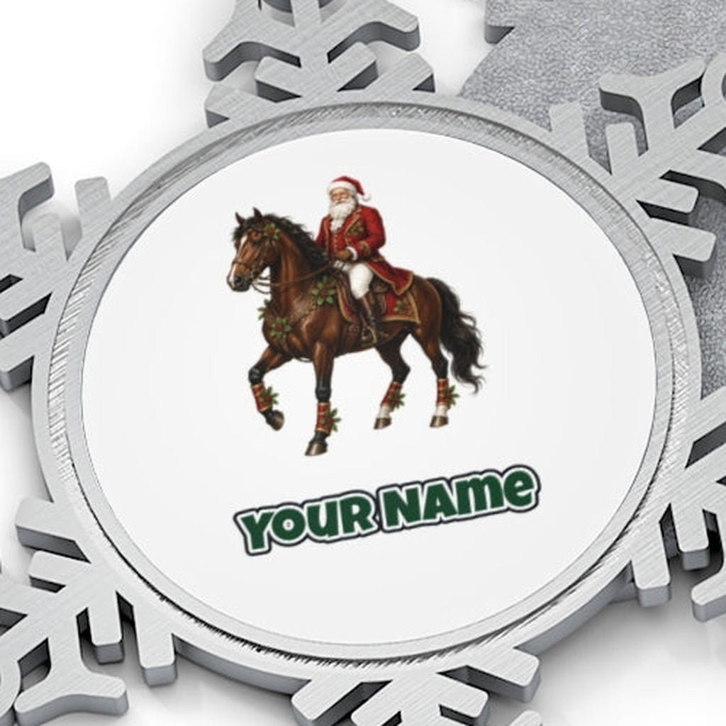 Santa Riding a Brown Horse Personalised Pewter Christmas Ornament
