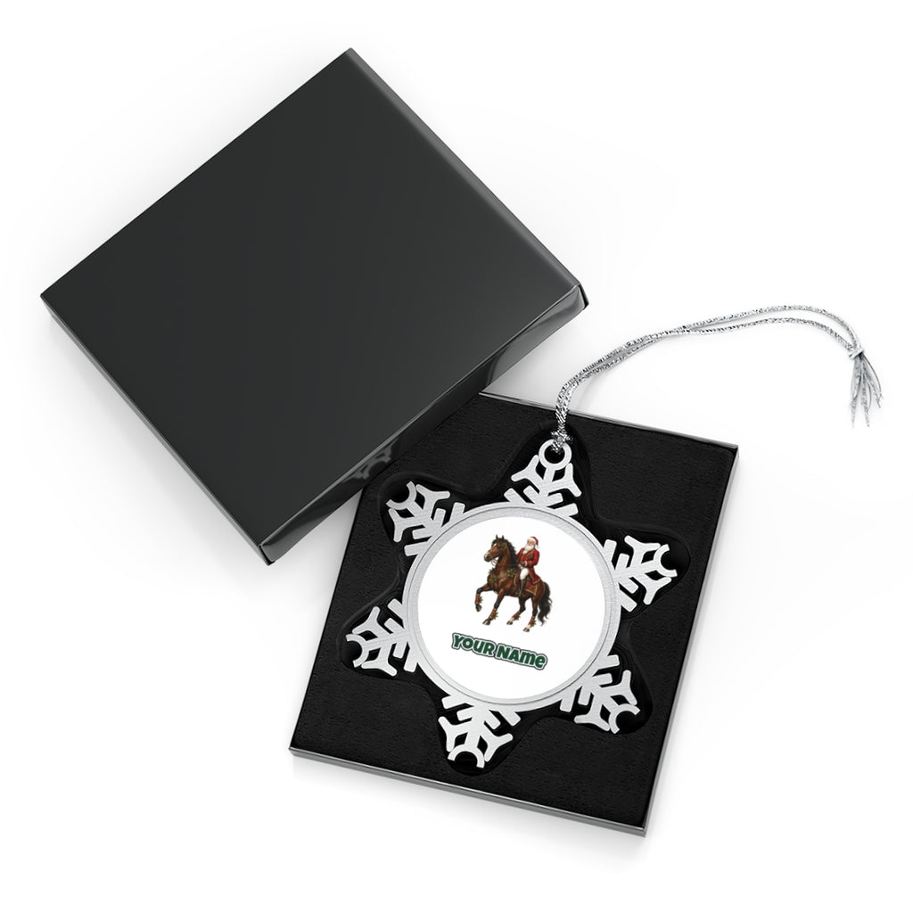 Santa Riding a Brown Horse Personalised Pewter Christmas Ornament