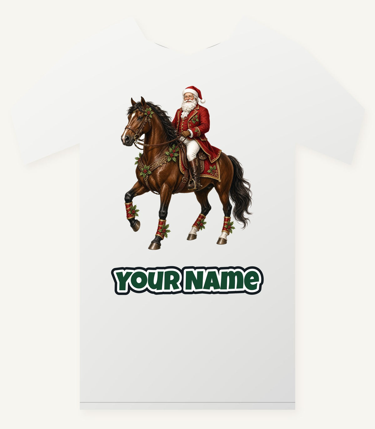 Santa Riding a Brown Horse Personalised Christmas T-Shirt and Hoodie