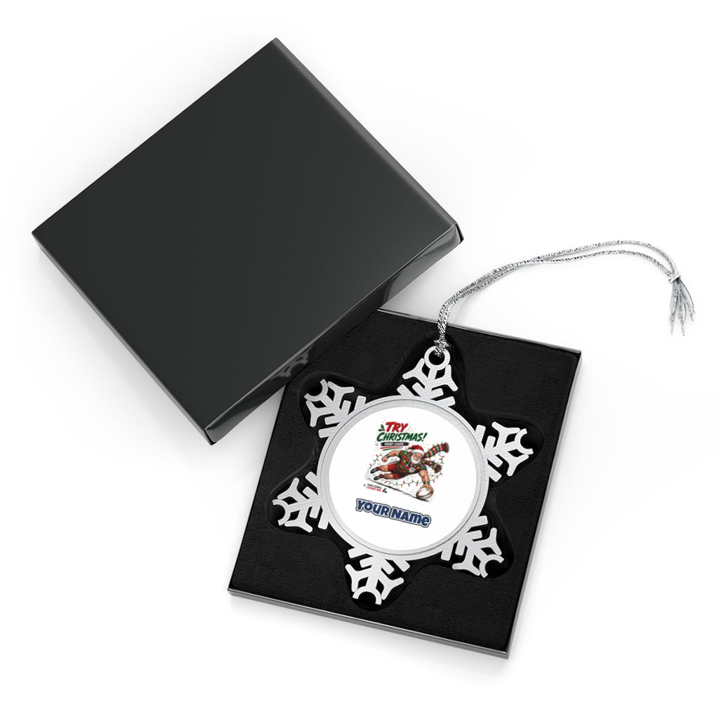 Santa Scores A Try Personalised Pewter Christmas Ornament