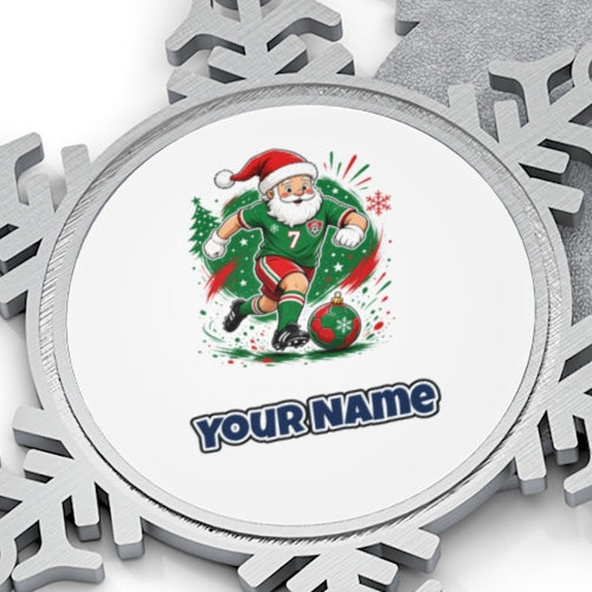 Santa Soccer Striker Personalised Pewter Christmas Ornament