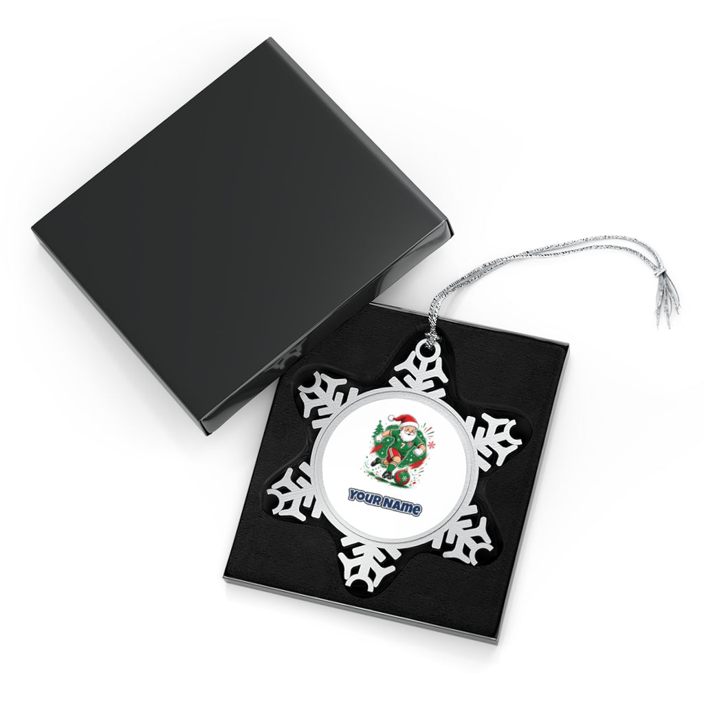 Santa Soccer Striker Personalised Pewter Christmas Ornament