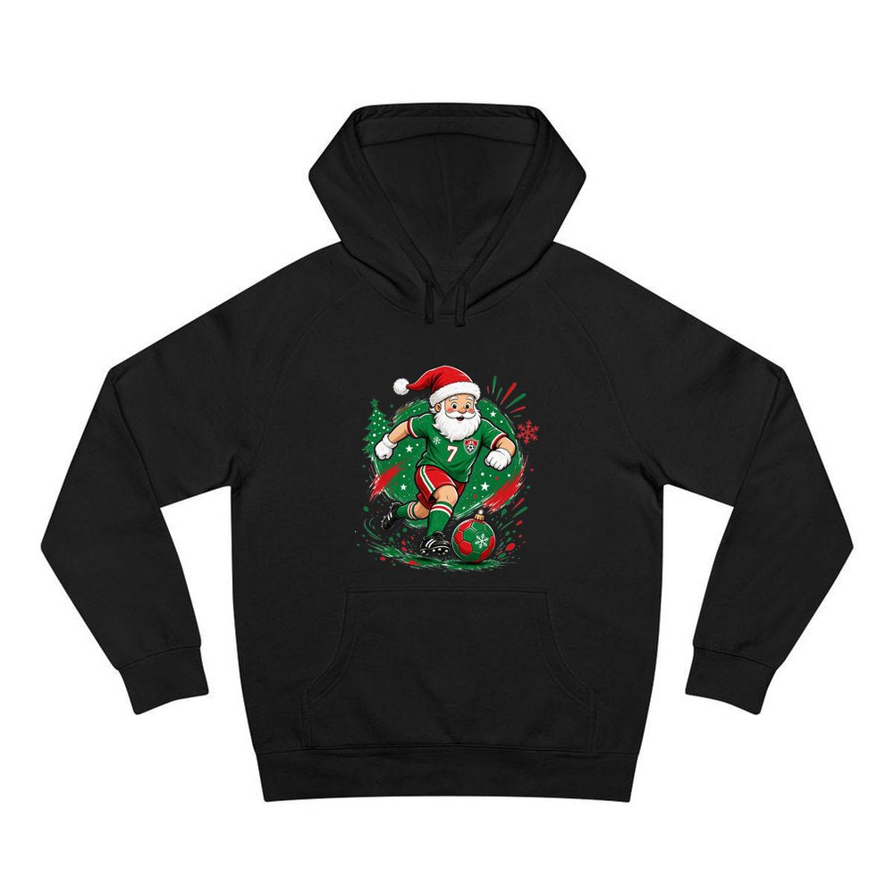 Santa Soccer Striker personalised Christmas hoodie in black