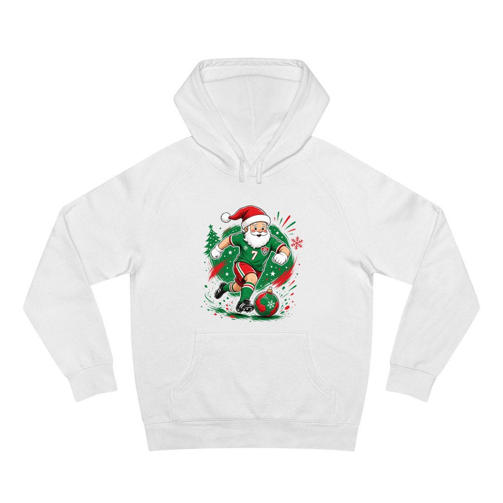 Santa Soccer Striker personalised Christmas hoodie in white