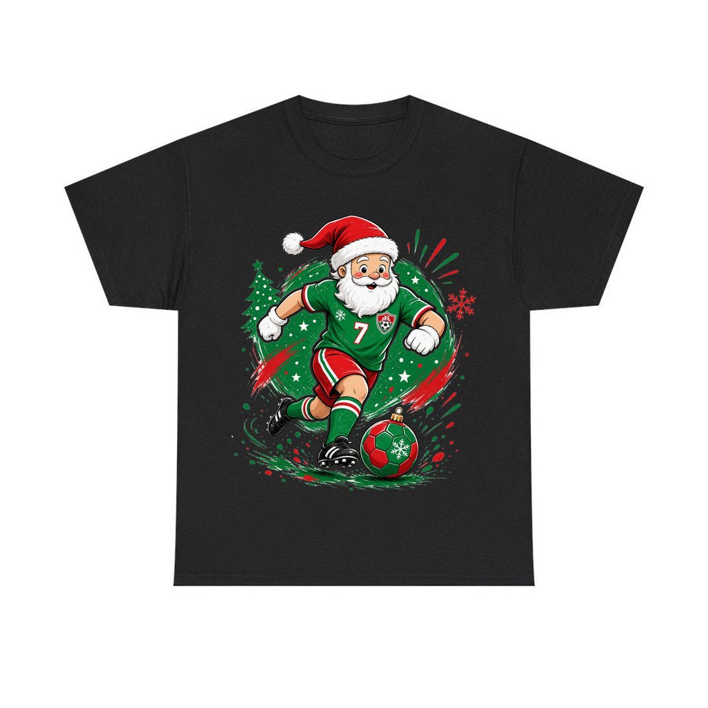 Santa Soccer Striker personalised Christmas T-shirt in black