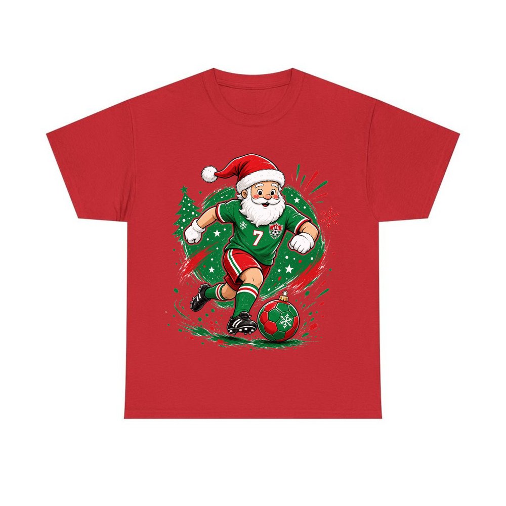 Santa Soccer Striker personalised Christmas T-shirt in red