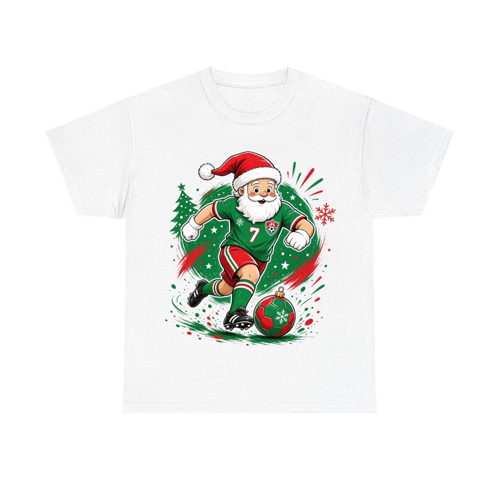Santa Soccer Striker personalised Christmas T-shirt in white