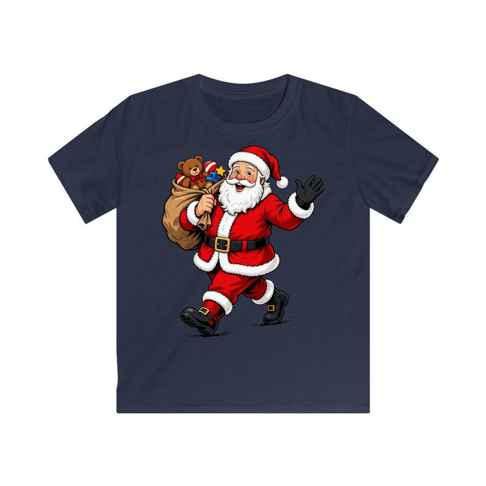 Santa with His Toy Sack personalised kids Christmas tee in navy