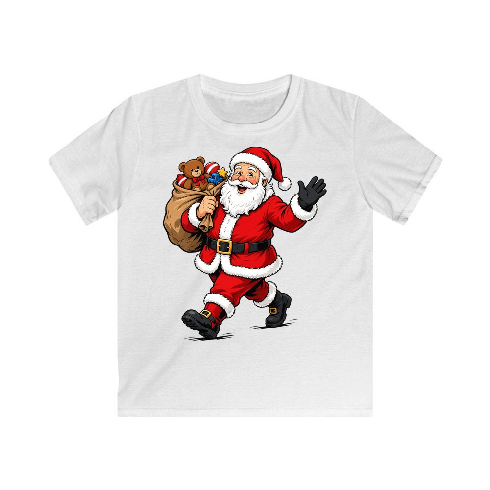 Santa with His Toy Sack personalised kids Christmas tee in white