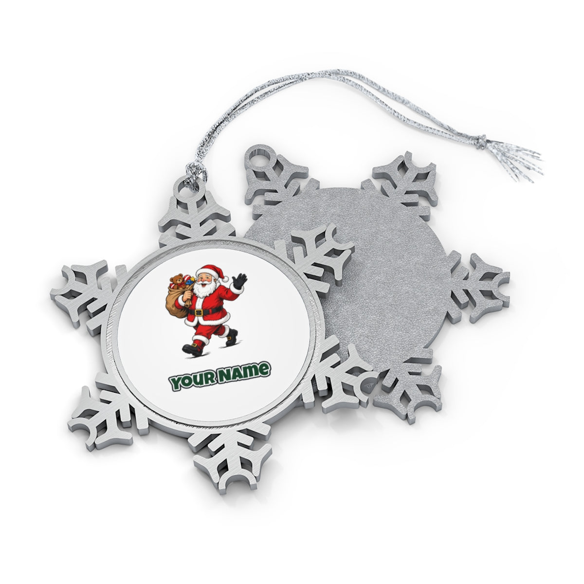 Santa with His Toy Sack Personalised Pewter Christmas Ornament