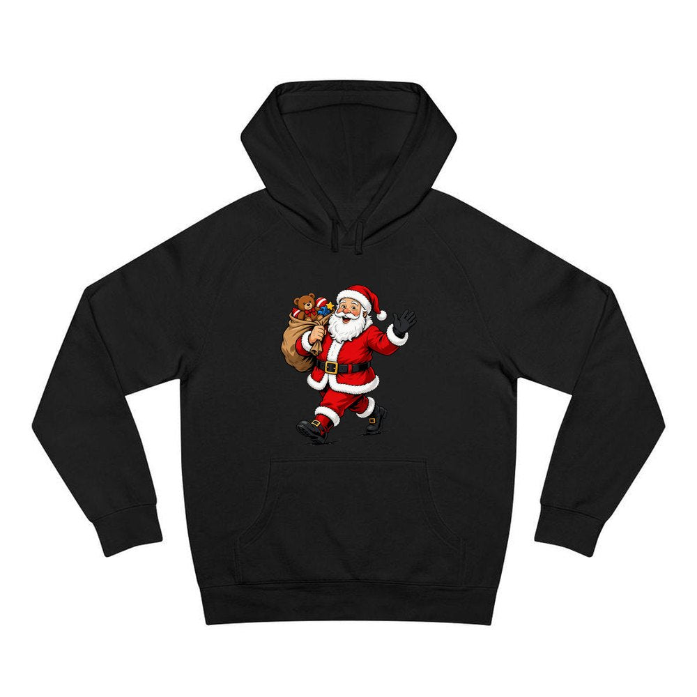 Santa with His Toy Sack personalised Christmas hoodie in black