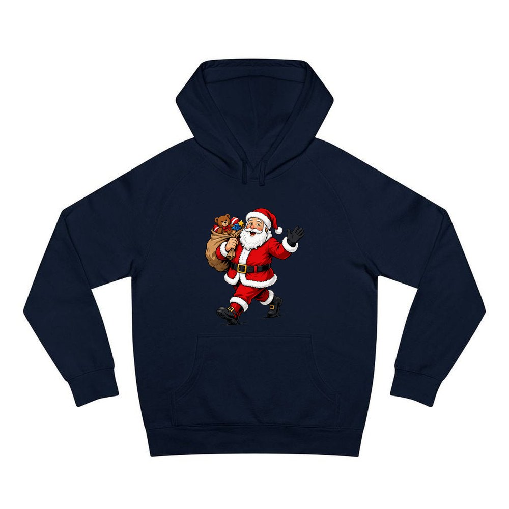 Santa with His Toy Sack personalised Christmas hoodie in navy
