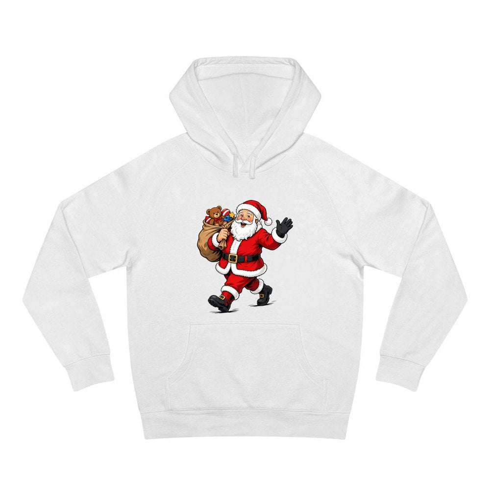 Santa with His Toy Sack personalised Christmas hoodie in white