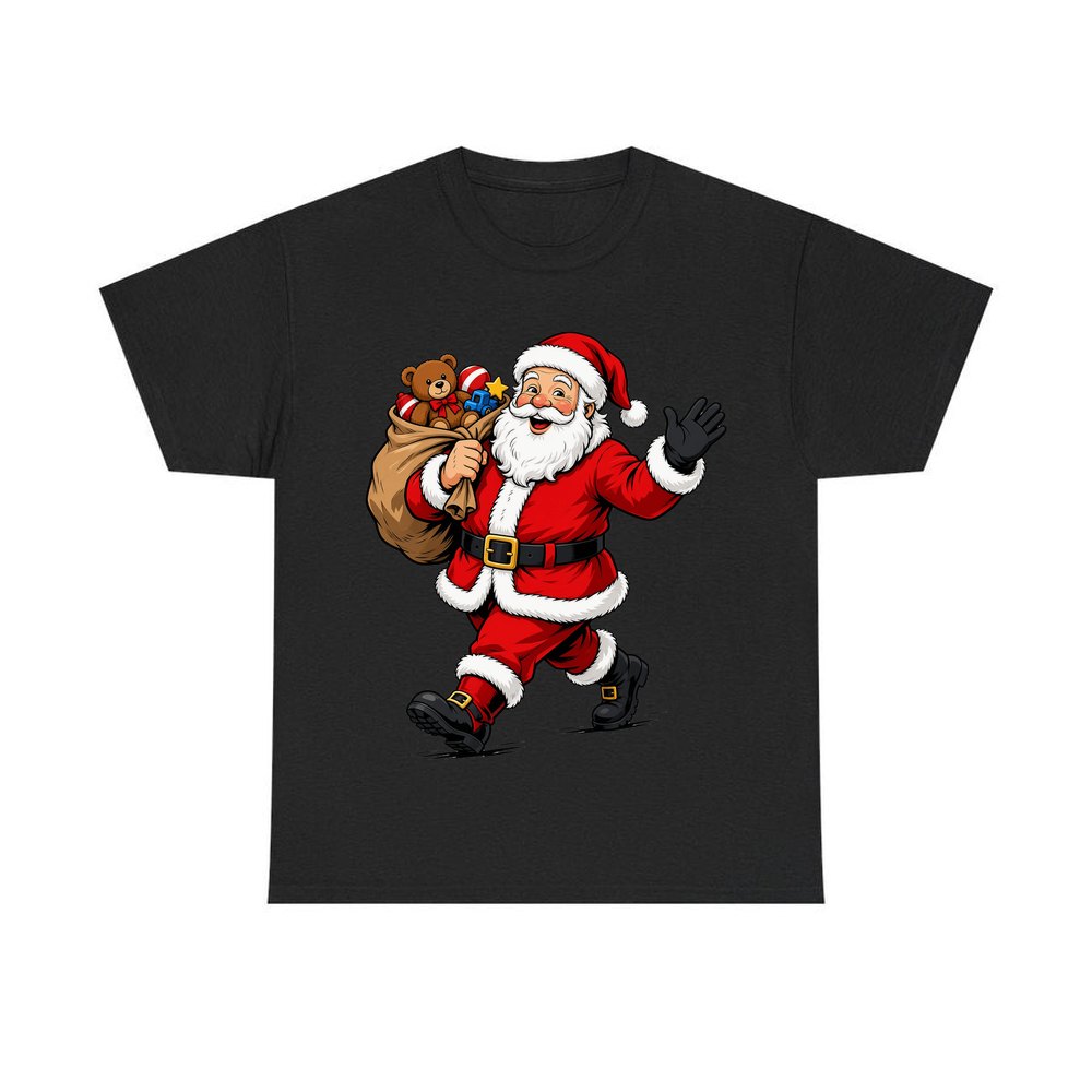 Santa with His Toy Sack personalised Christmas T-shirt in black