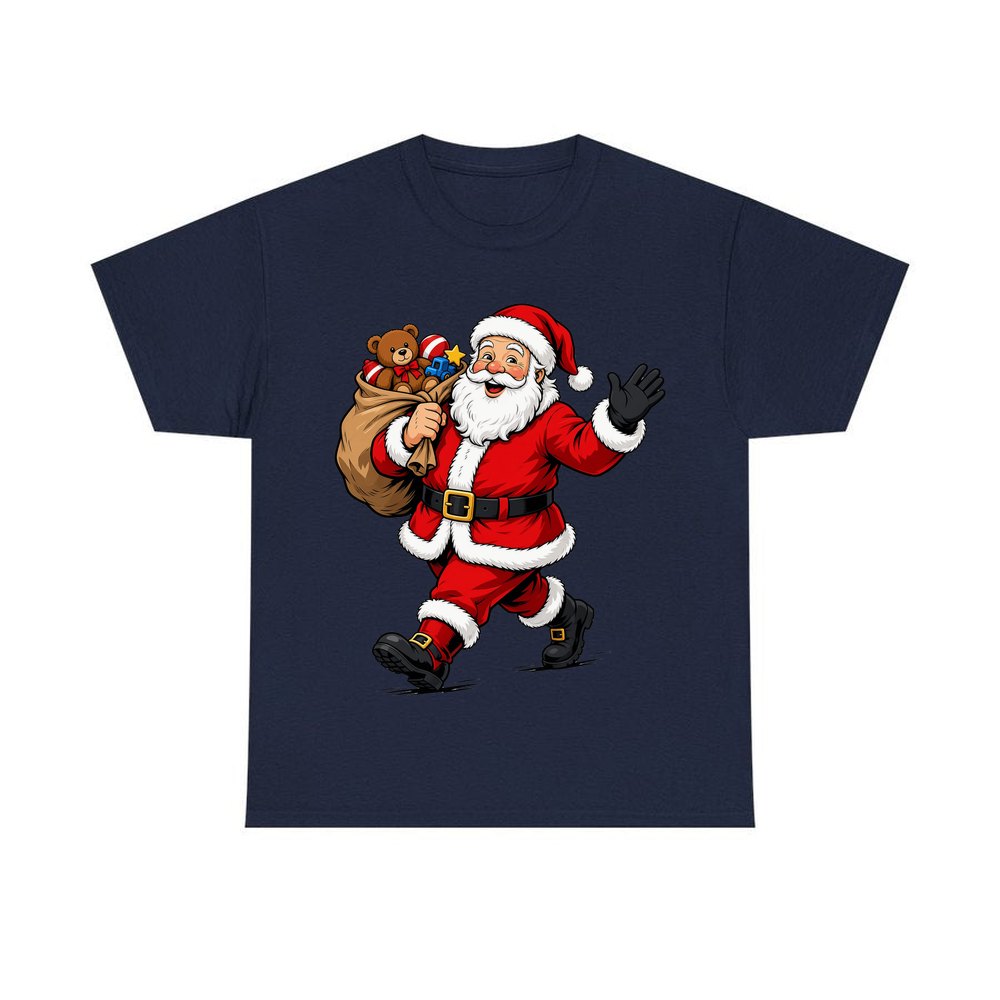 Santa with His Toy Sack personalised Christmas T-shirt in navy
