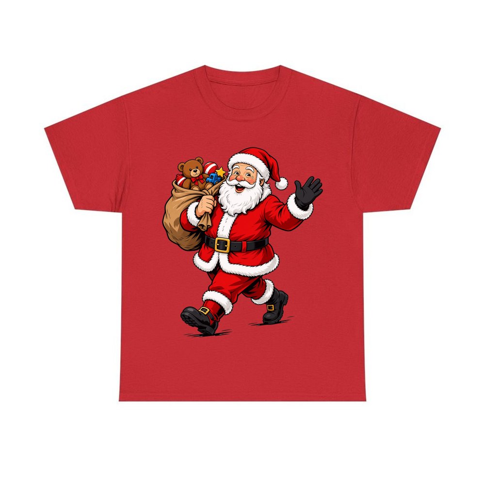 Santa with His Toy Sack personalised Christmas T-shirt in red