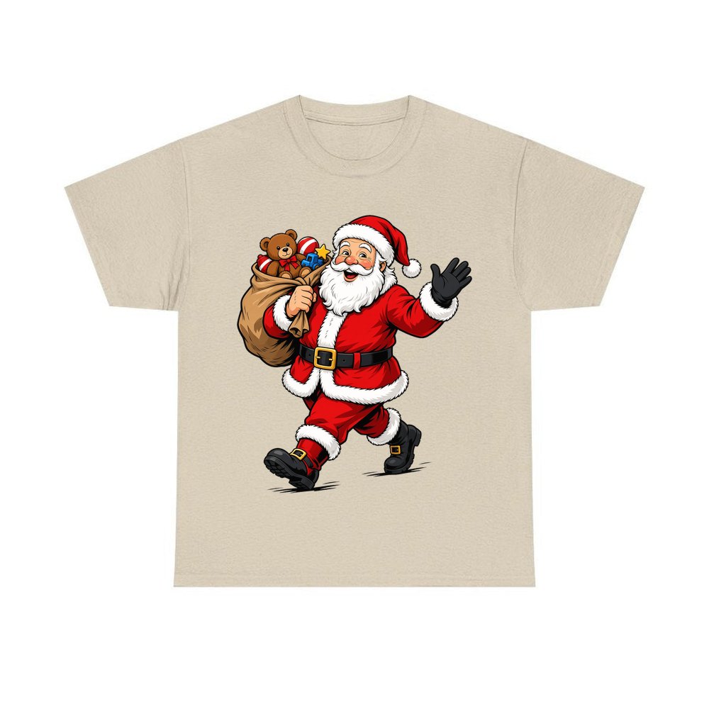 Santa with His Toy Sack personalised Christmas T-shirt in sand