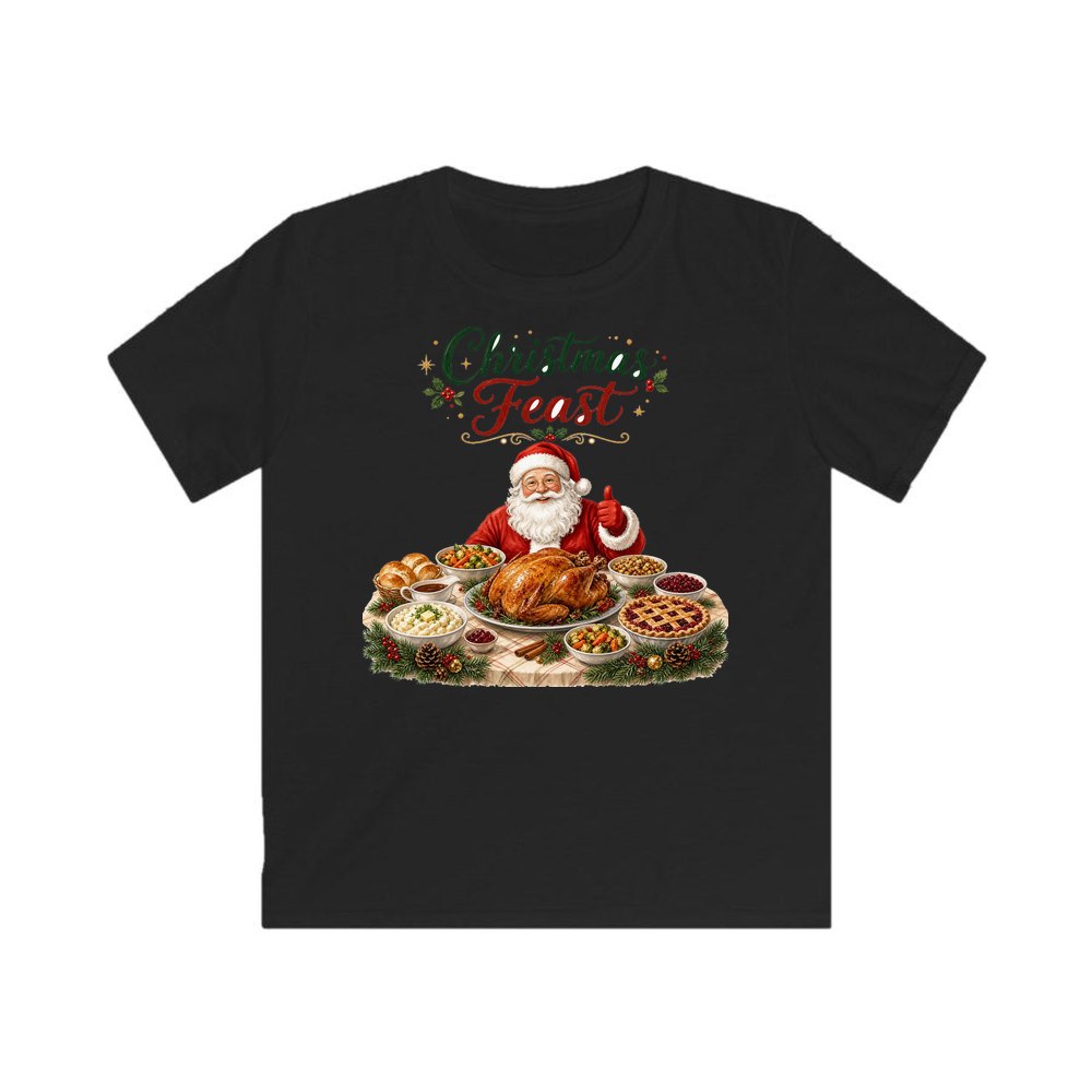 Santa's Christmas Feast personalised kids Christmas tee in black