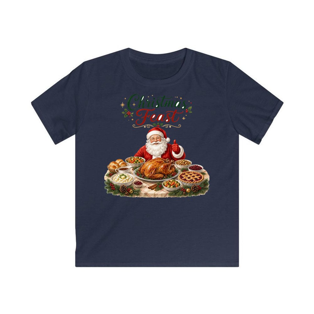 Santa's Christmas Feast personalised kids Christmas tee in navy