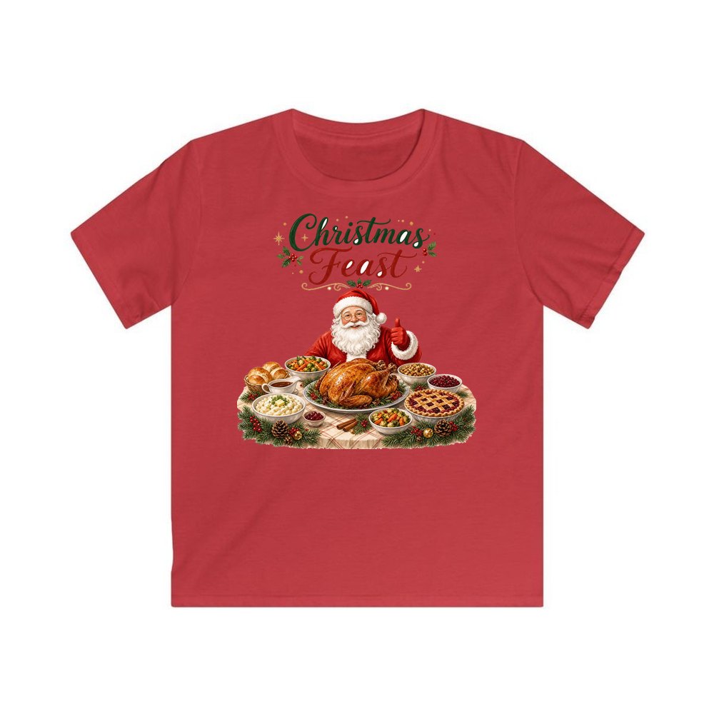 Santa's Christmas Feast personalised kids Christmas tee in red