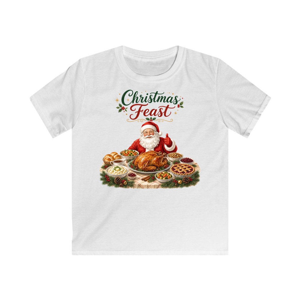 Santa's Christmas Feast personalised kids Christmas tee in white
