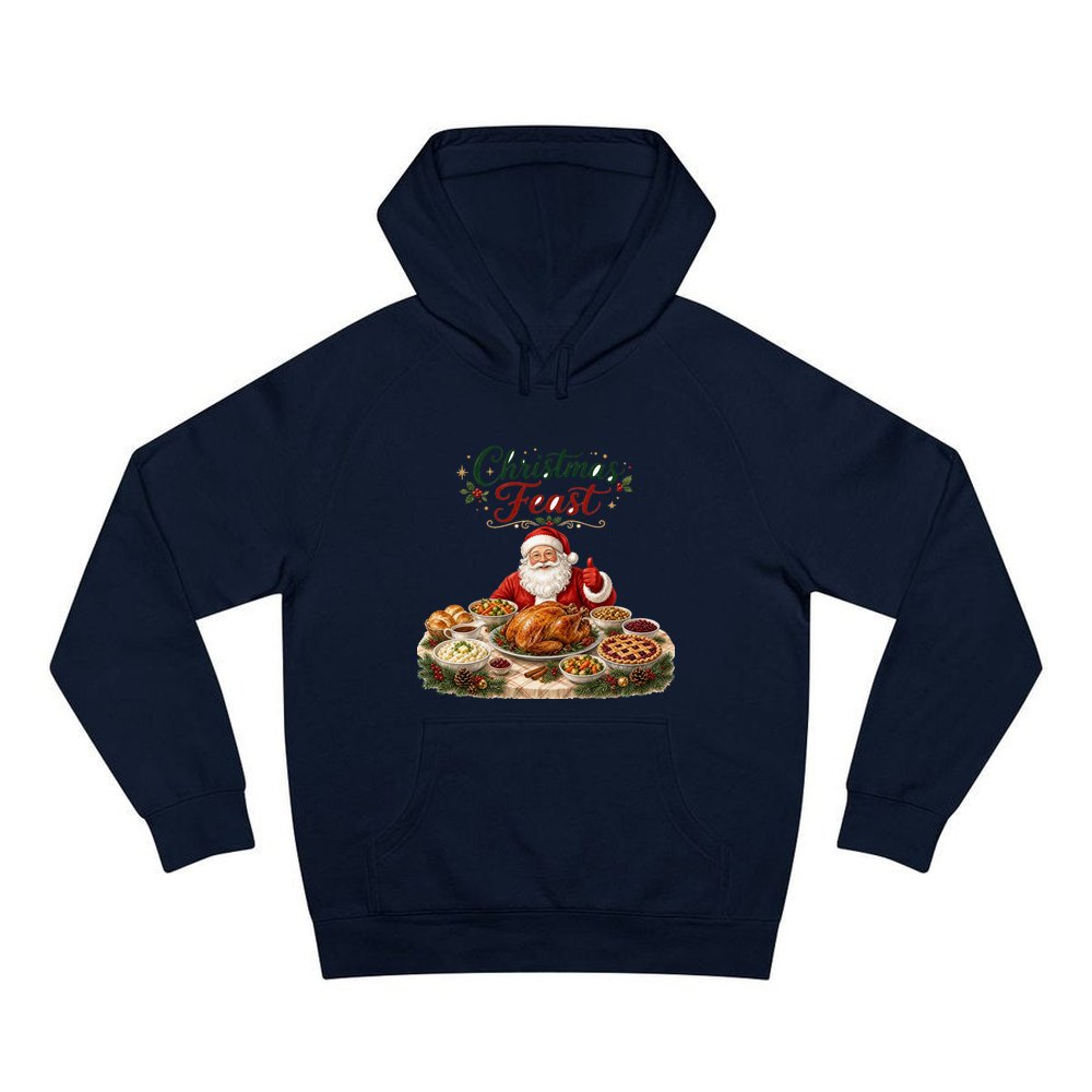 Santa's Christmas Feast personalised Christmas hoodie in navy