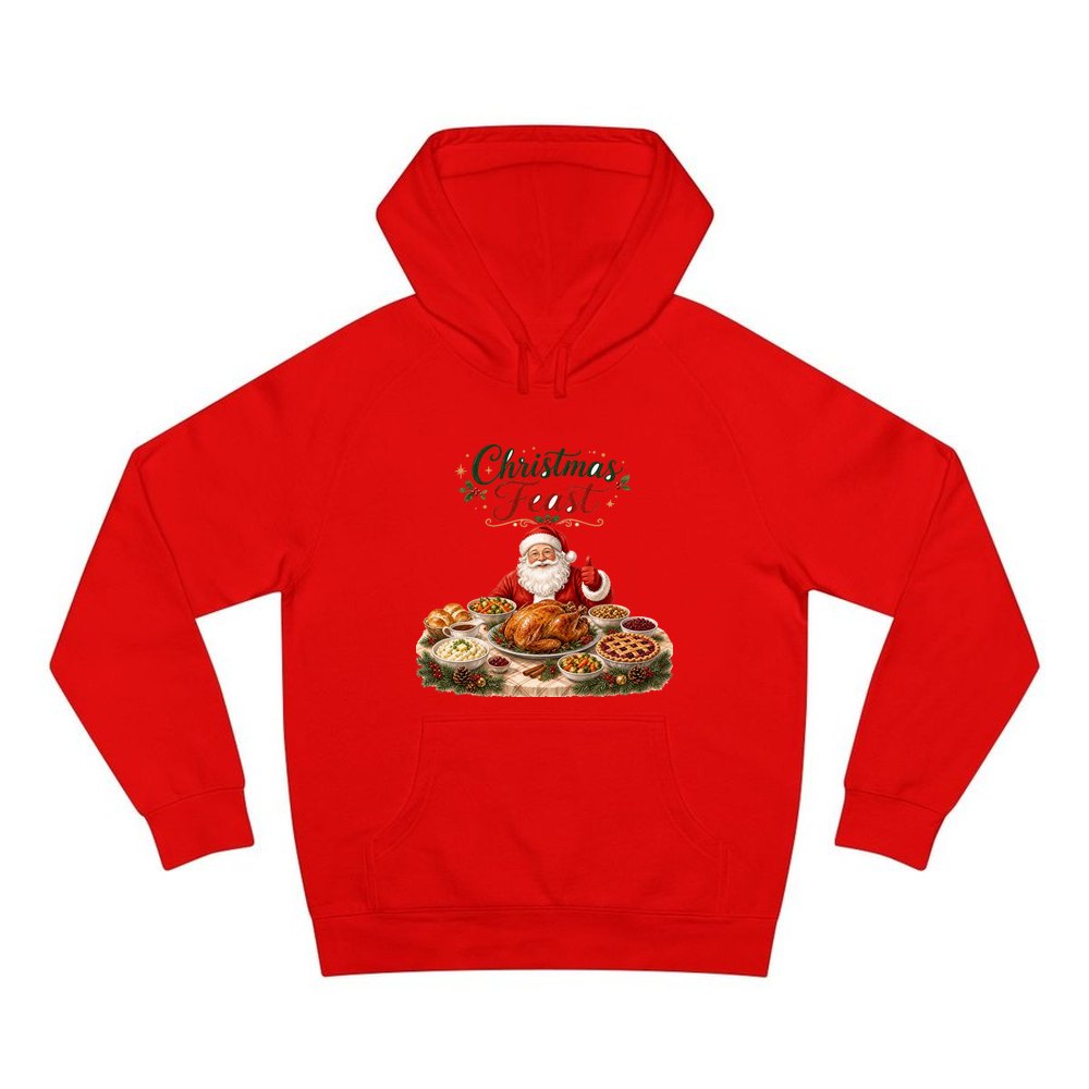 Santa's Christmas Feast personalised Christmas hoodie in red