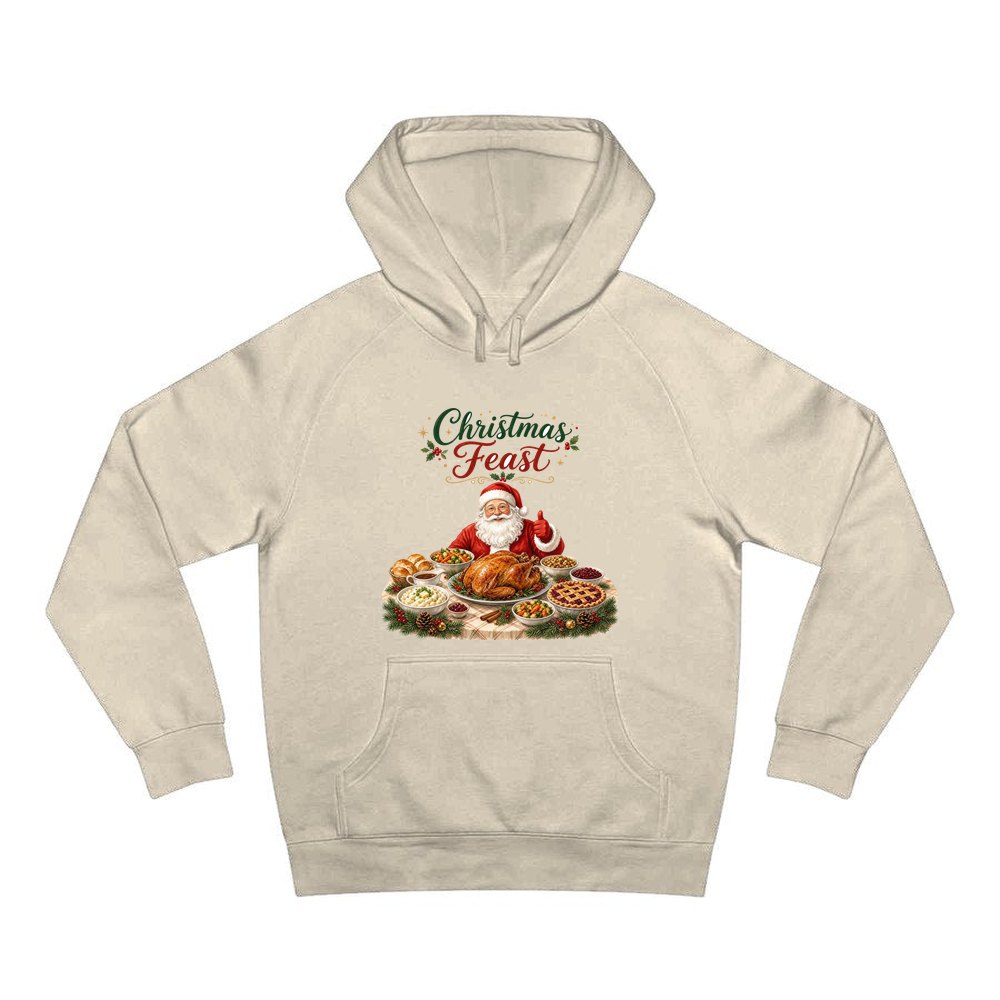 Santa's Christmas Feast personalised Christmas hoodie in sand