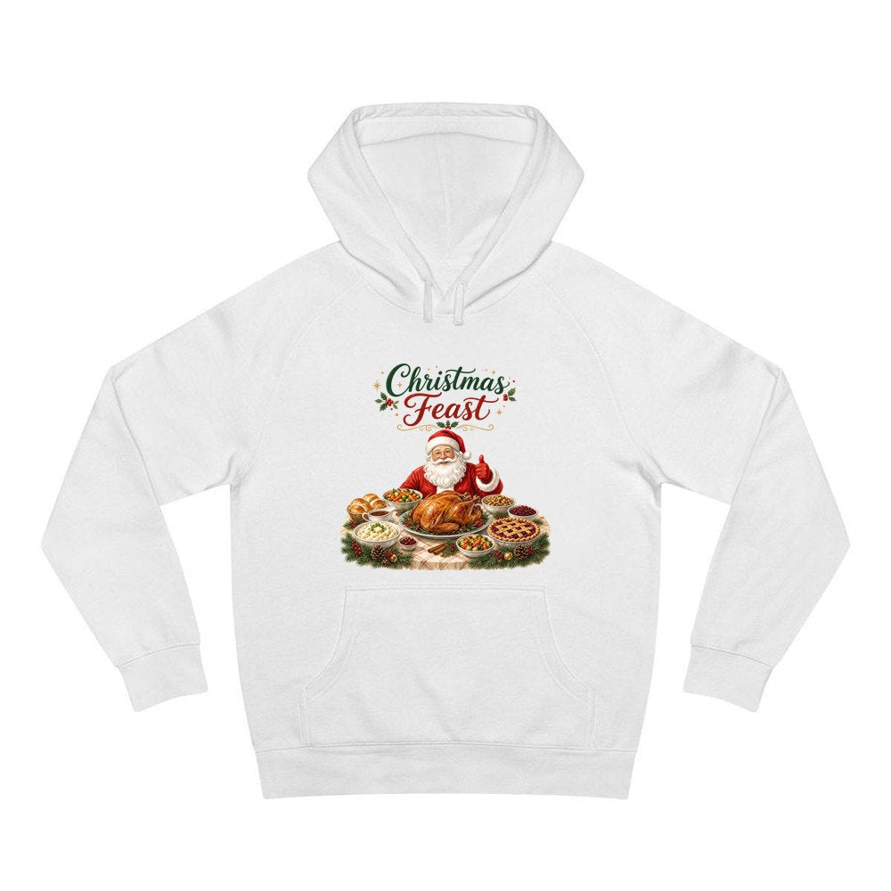 Santa's Christmas Feast personalised Christmas hoodie in white