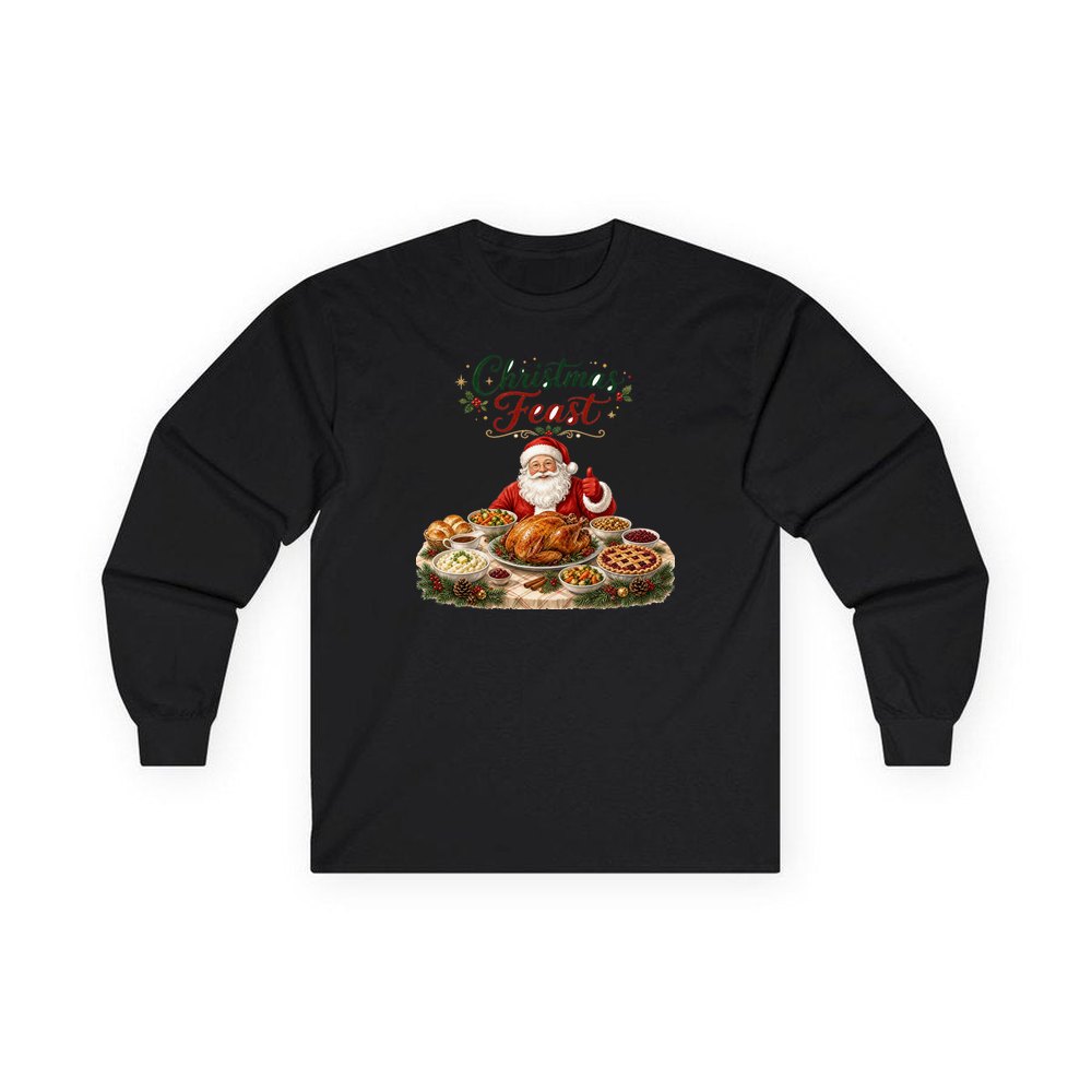 Santa's Christmas Feast personalised long sleeve Christmas T-shirt in black