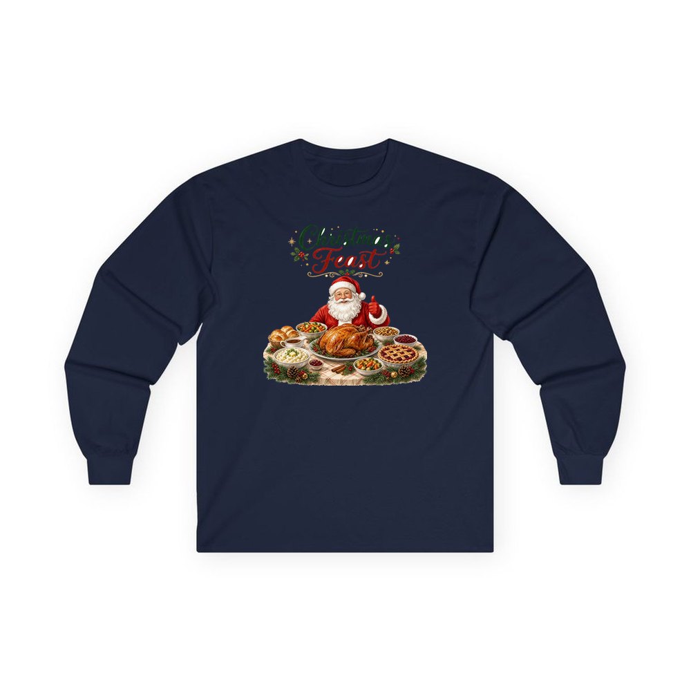 Santa's Christmas Feast personalised long sleeve Christmas T-shirt in navy