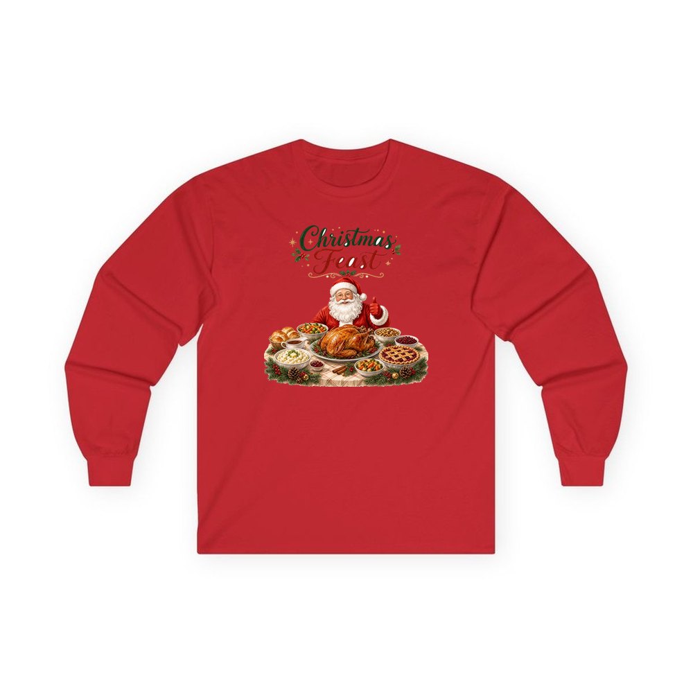 Santa's Christmas Feast personalised long sleeve Christmas T-shirt in red
