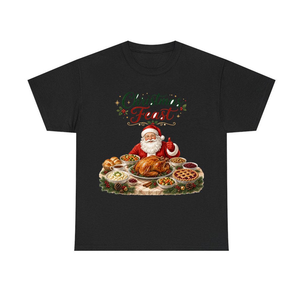 Santa's Christmas Feast personalised Christmas T-shirt in black