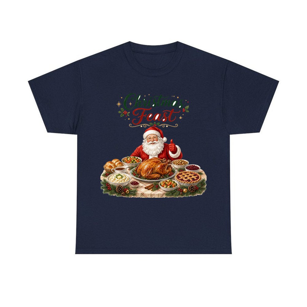 Santa's Christmas Feast personalised Christmas T-shirt in navy