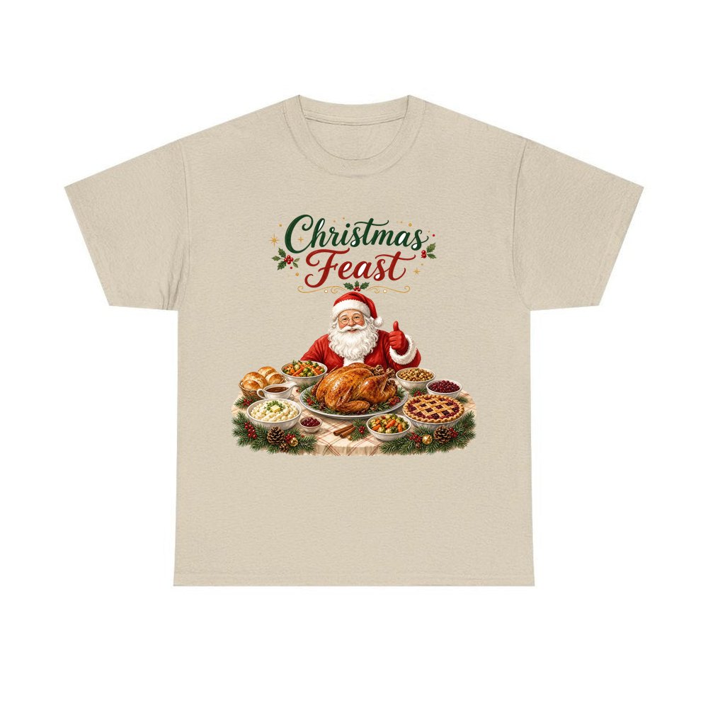 Santa's Christmas Feast personalised Christmas T-shirt in sand