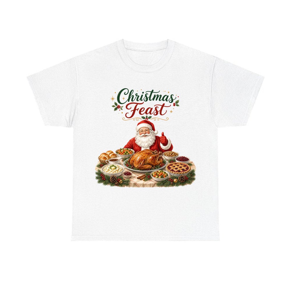 Santa's Christmas Feast personalised Christmas T-shirt in white