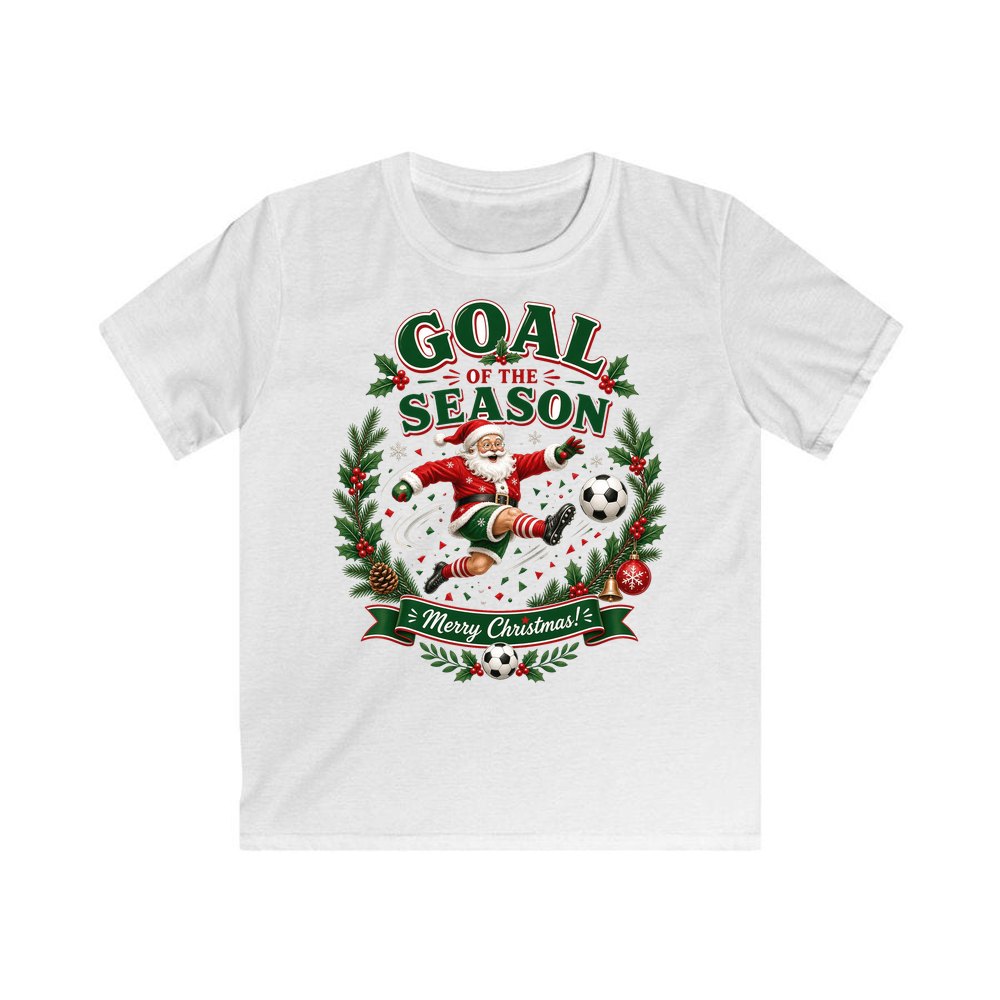 Santa's Goal Of The Season personalised kids Christmas tee in white