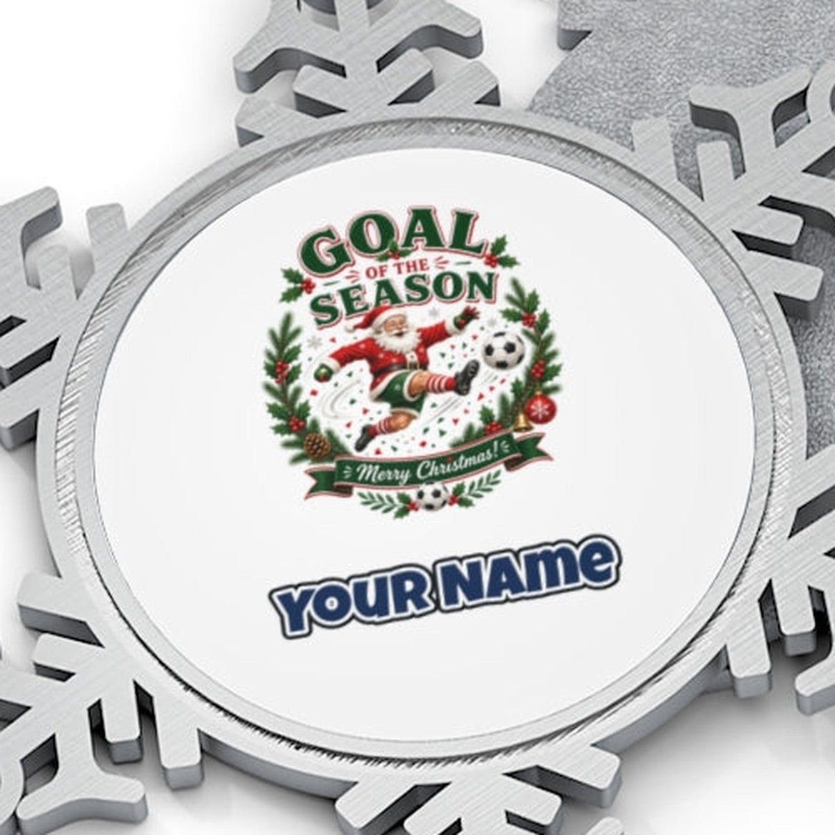 Santa's Goal Of The Season Personalised Pewter Christmas Ornament