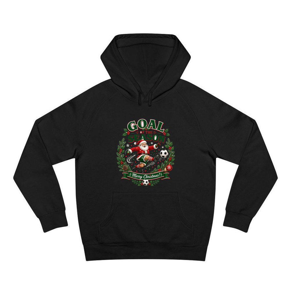 Santa's Goal Of The Season personalised Christmas hoodie in black