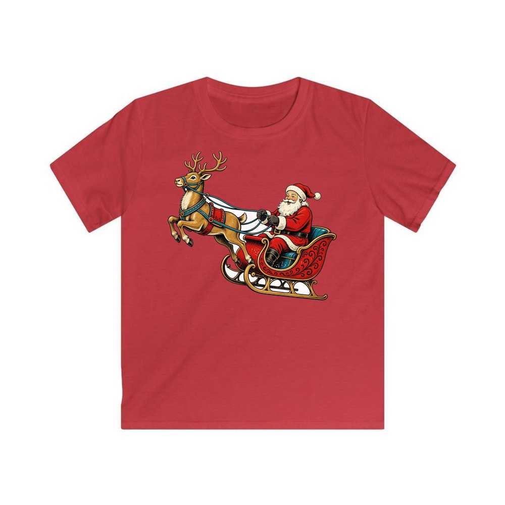 Santa's Sleigh and Reindeer personalised kids Christmas tee in red