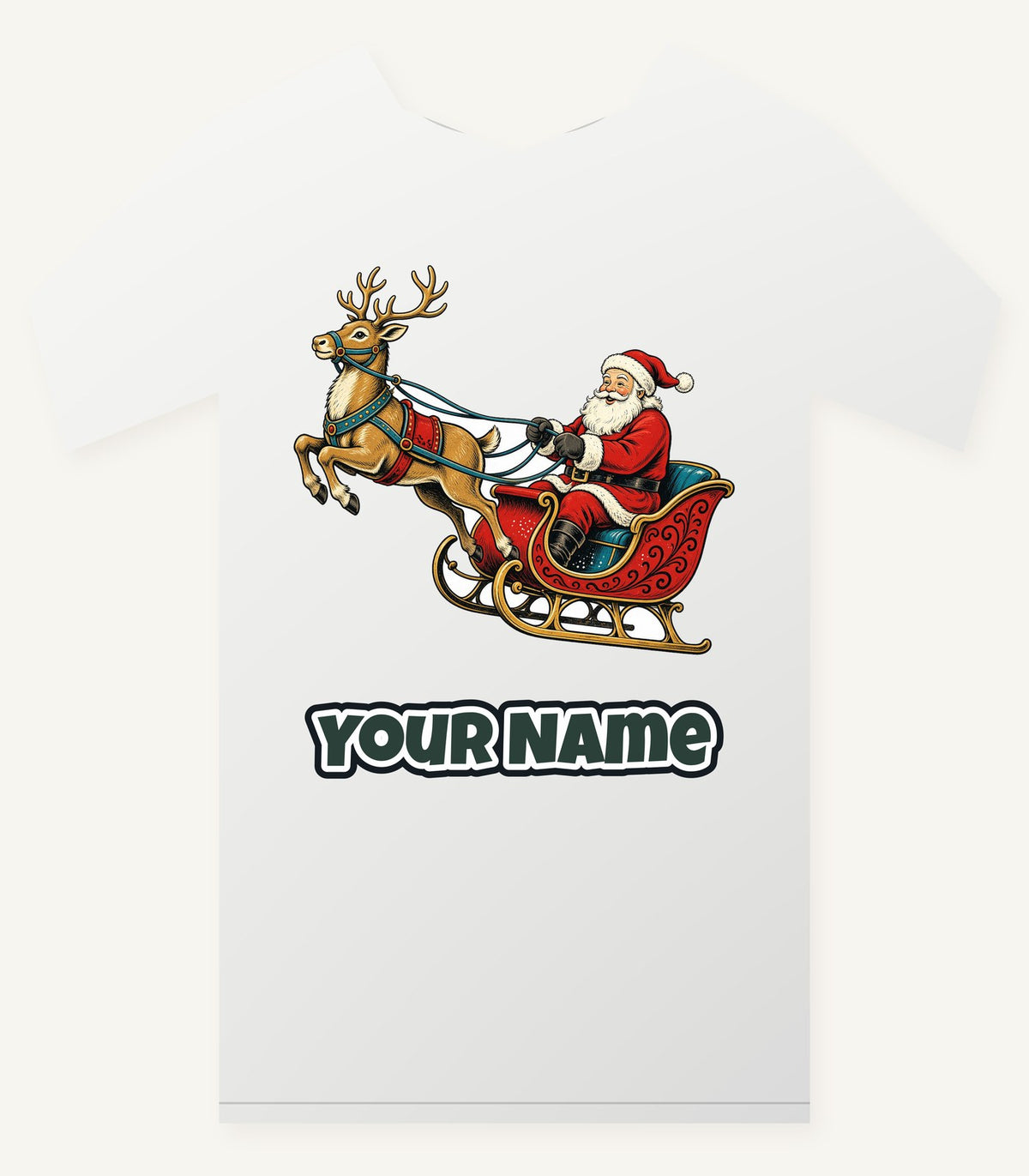 Santa's Sleigh and Reindeer Personalised Christmas T-Shirt and Hoodie
