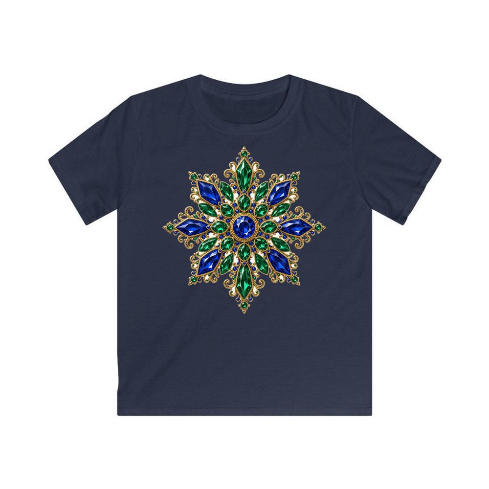 Sapphire and Emerald Snowflake personalised kids Christmas tee in navy
