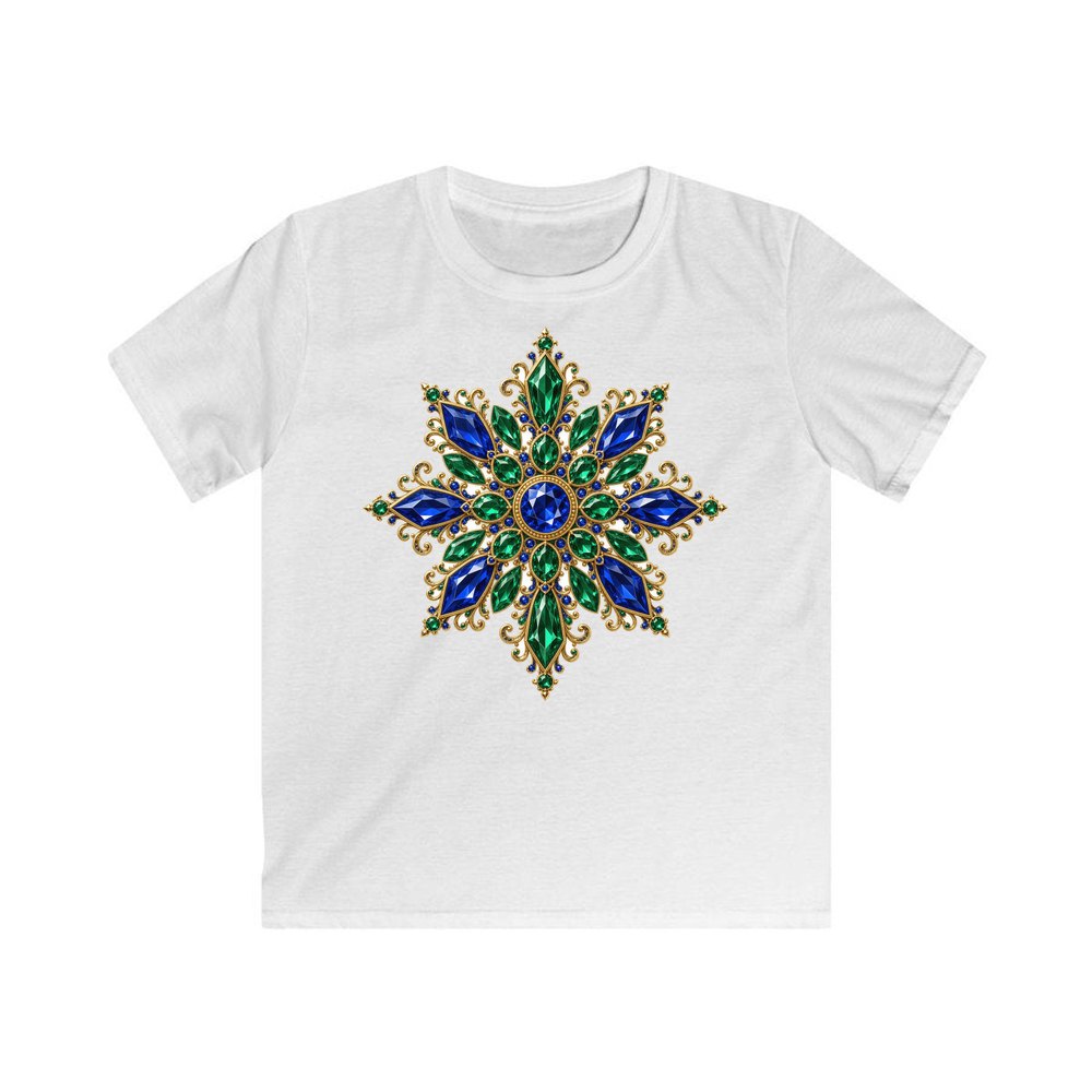 Sapphire and Emerald Snowflake personalised kids Christmas tee in white