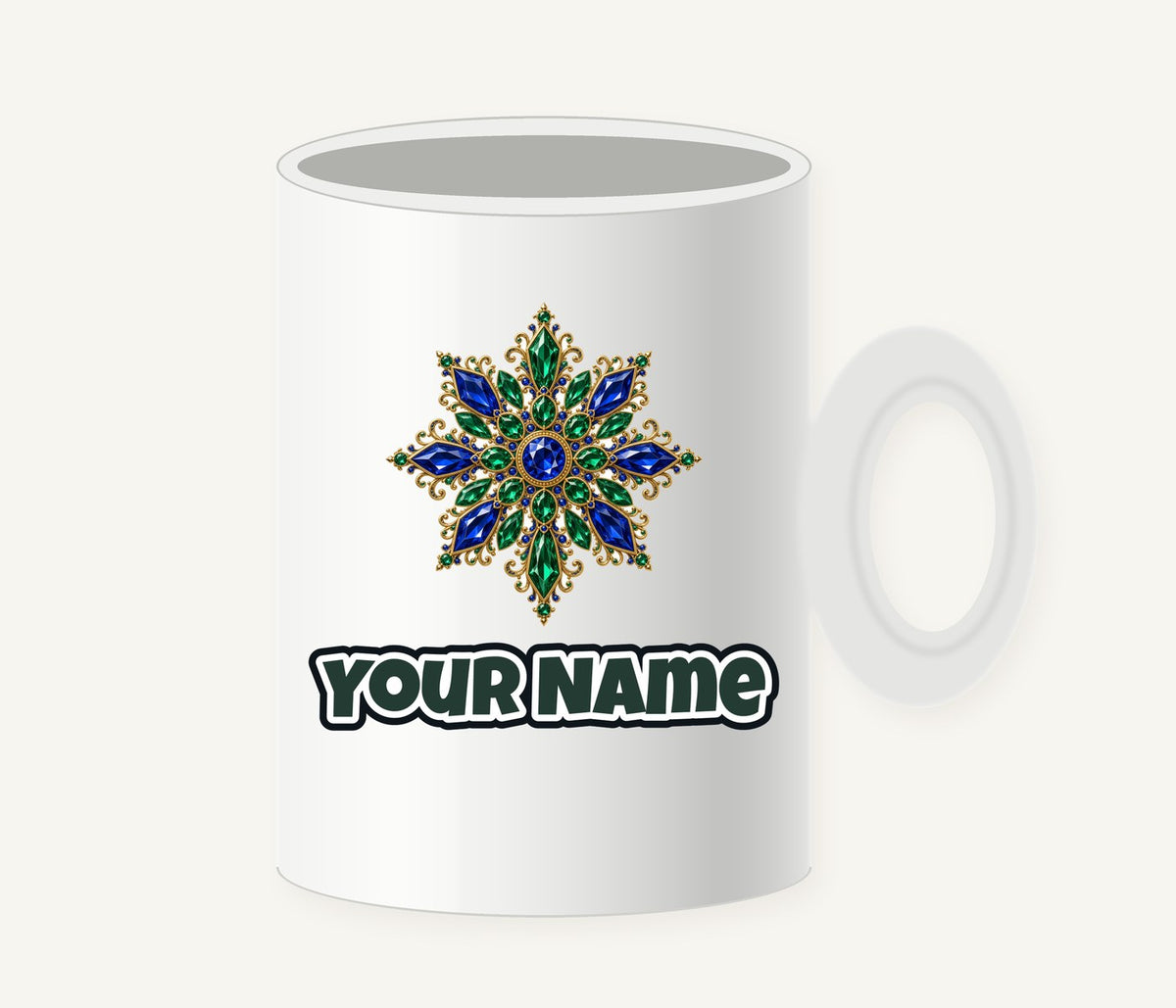 Sapphire and Emerald Snowflake Personalised Christmas Mug