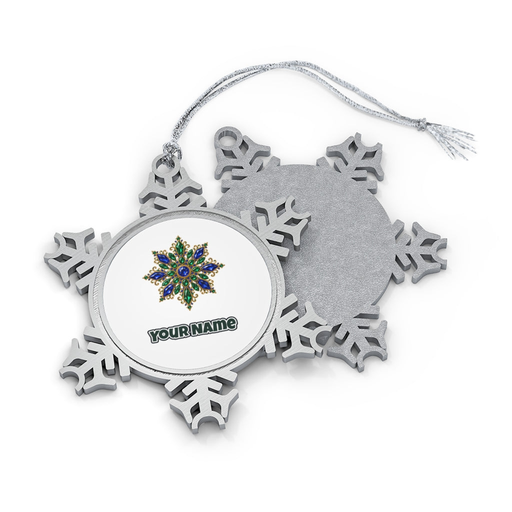 Sapphire and Emerald Snowflake Personalised Pewter Christmas Ornament
