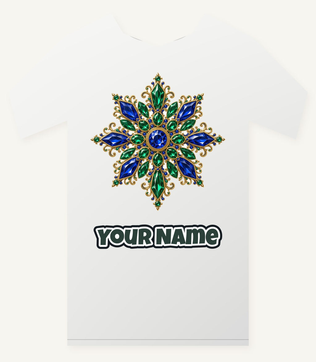 Sapphire and Emerald Snowflake Personalised Christmas T-Shirt and Hoodie